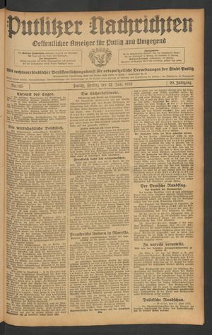 Putlitzer Nachrichten vom 12.06.1925