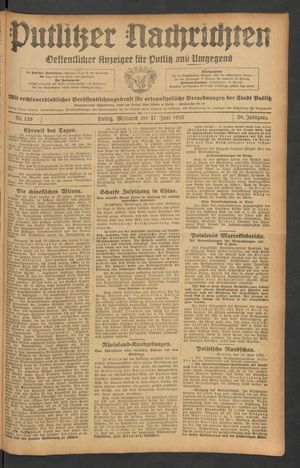 Putlitzer Nachrichten vom 17.06.1925