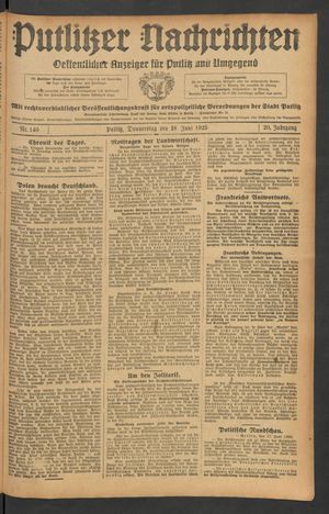 Putlitzer Nachrichten vom 18.06.1925