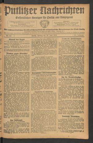 Putlitzer Nachrichten vom 19.06.1925