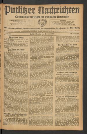 Putlitzer Nachrichten vom 21.06.1925