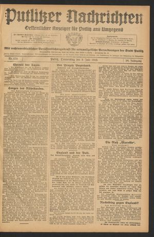 Putlitzer Nachrichten vom 09.07.1925