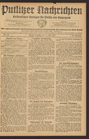 Putlitzer Nachrichten vom 14.07.1925