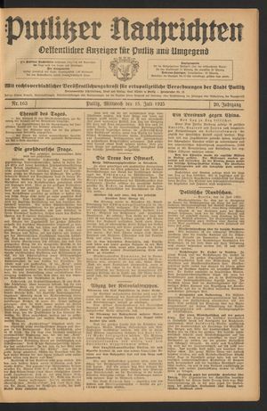Putlitzer Nachrichten vom 15.07.1925