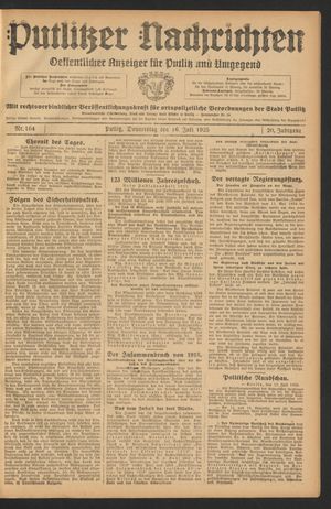 Putlitzer Nachrichten on Jul 16, 1925