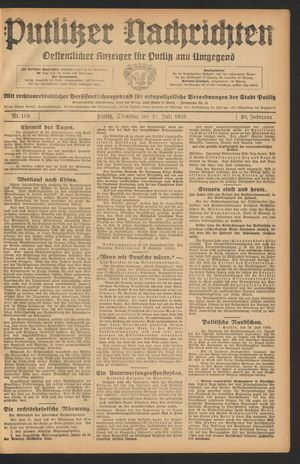 Putlitzer Nachrichten vom 21.07.1925