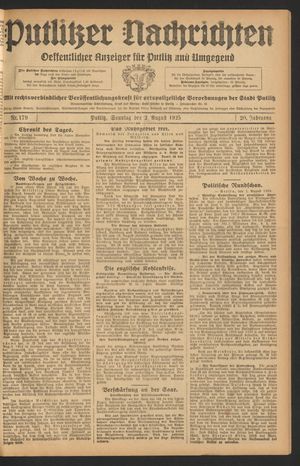 Putlitzer Nachrichten vom 02.08.1925