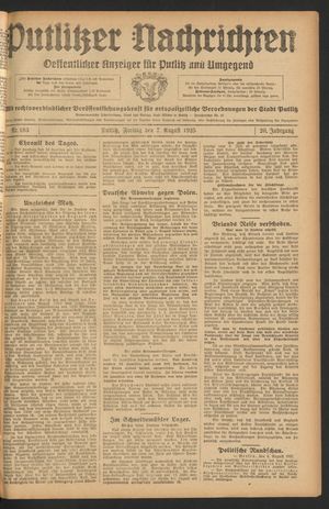 Putlitzer Nachrichten vom 07.08.1925