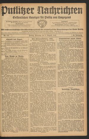Putlitzer Nachrichten vom 09.08.1925