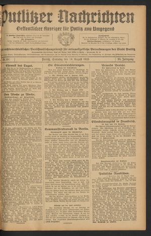 Putlitzer Nachrichten vom 16.08.1925