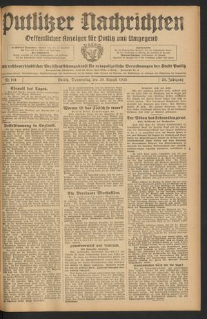 Putlitzer Nachrichten vom 20.08.1925