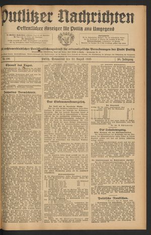 Putlitzer Nachrichten vom 22.08.1925