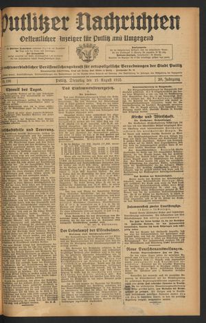 Putlitzer Nachrichten vom 25.08.1925