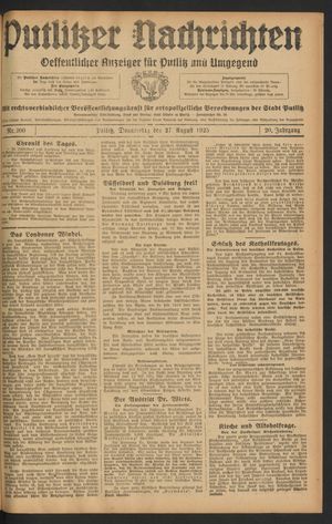 Putlitzer Nachrichten vom 27.08.1925