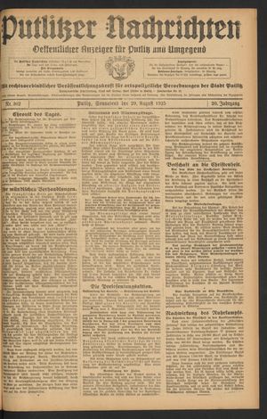 Putlitzer Nachrichten vom 29.08.1925