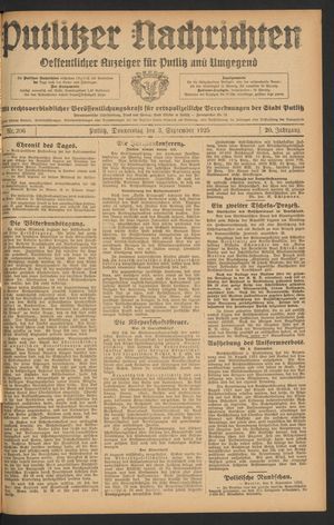 Putlitzer Nachrichten vom 03.09.1925