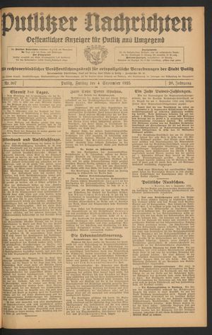 Putlitzer Nachrichten vom 04.09.1925