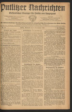 Putlitzer Nachrichten vom 09.09.1925