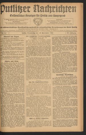 Putlitzer Nachrichten vom 10.09.1925