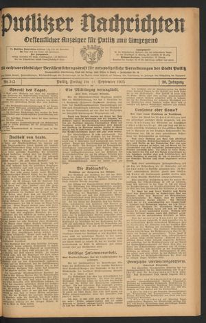 Putlitzer Nachrichten vom 11.09.1925