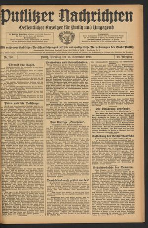 Putlitzer Nachrichten vom 15.09.1925