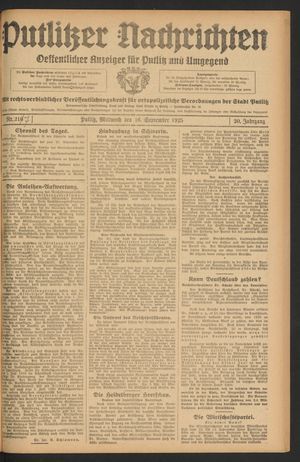 Putlitzer Nachrichten vom 16.09.1925