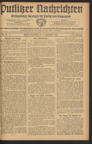 Putlitzer Nachrichten vom 17.09.1925