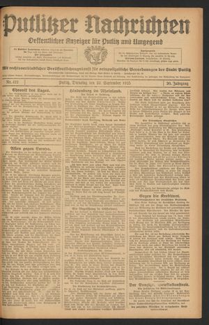 Putlitzer Nachrichten vom 22.09.1925