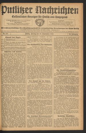 Putlitzer Nachrichten vom 25.09.1925