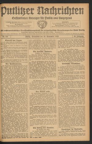 Putlitzer Nachrichten vom 26.09.1925