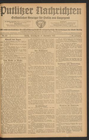 Putlitzer Nachrichten vom 27.09.1925