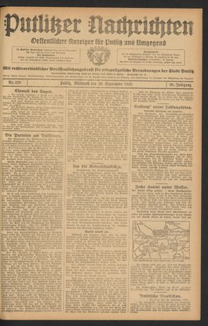 Putlitzer Nachrichten vom 30.09.1925