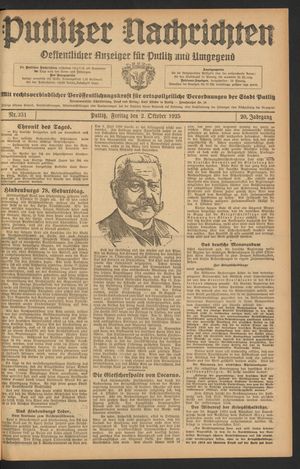Putlitzer Nachrichten vom 02.10.1925