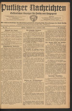 Putlitzer Nachrichten vom 03.10.1925