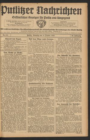 Putlitzer Nachrichten vom 04.10.1925