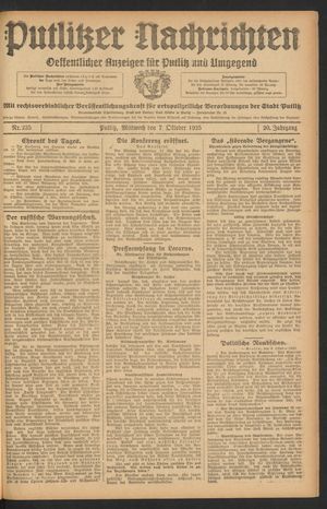 Putlitzer Nachrichten vom 07.10.1925