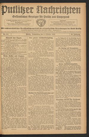 Putlitzer Nachrichten vom 08.10.1925