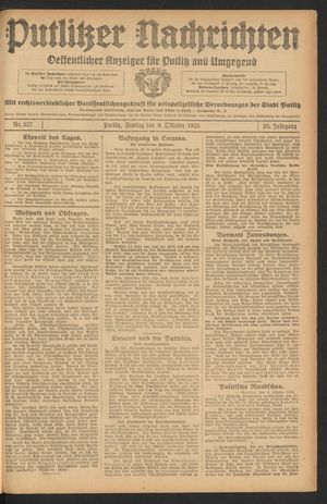 Putlitzer Nachrichten vom 09.10.1925