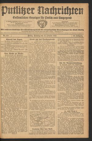 Putlitzer Nachrichten vom 11.10.1925