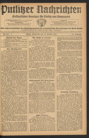 Putlitzer Nachrichten vom 15.10.1925