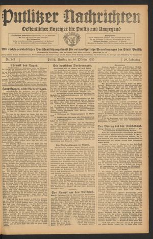 Putlitzer Nachrichten vom 16.10.1925
