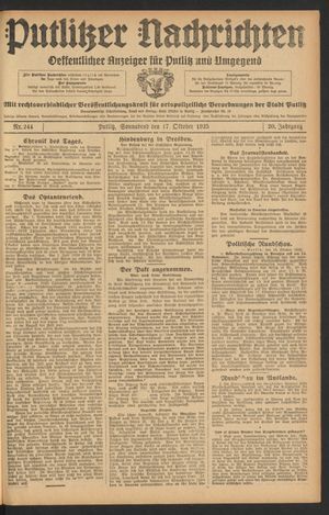 Putlitzer Nachrichten vom 17.10.1925