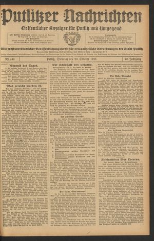 Putlitzer Nachrichten vom 20.10.1925