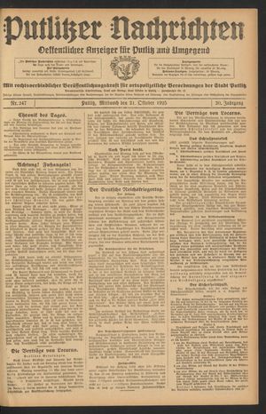 Putlitzer Nachrichten vom 21.10.1925