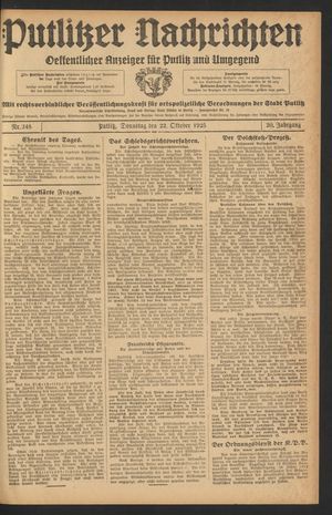 Putlitzer Nachrichten vom 22.10.1925