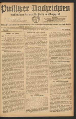 Putlitzer Nachrichten vom 27.10.1925