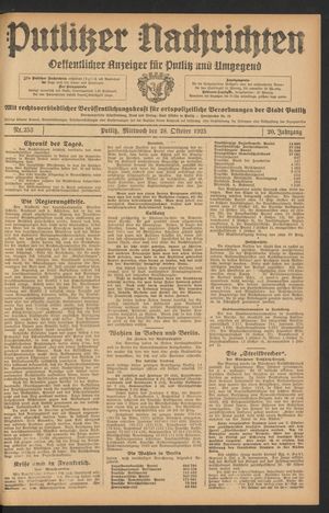 Putlitzer Nachrichten vom 28.10.1925
