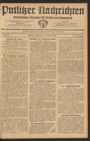 Putlitzer Nachrichten vom 30.10.1925