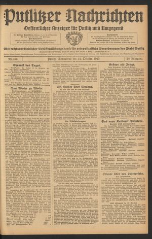 Putlitzer Nachrichten vom 31.10.1925
