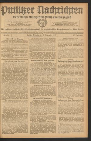 Putlitzer Nachrichten vom 03.11.1925